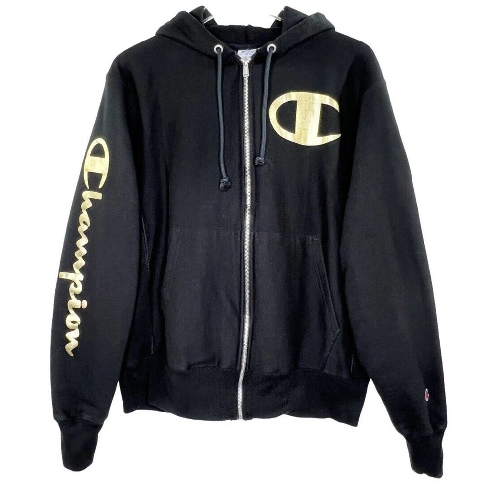CHAMPION Reverse Weave Full Zip Hooded Sweatshirt Jacket Black Mens Large New